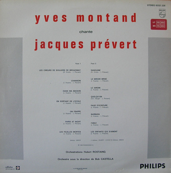 Yves Montand - Montand Chante Prévert | Philips (6332 226) - 2 Yves Montand - Montand Chante Prévert | Philips (6332 226) - 2