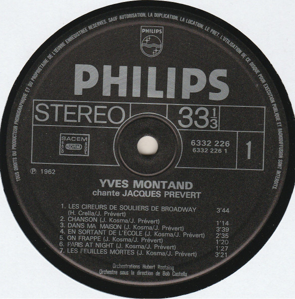 Yves Montand - Montand Chante Prévert | Philips (6332 226) - 3 Yves Montand - Montand Chante Prévert | Philips (6332 226) - 3