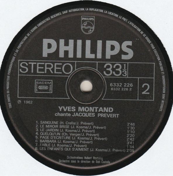 Yves Montand - Montand Chante Prévert | Philips (6332 226) - 4 Yves Montand - Montand Chante Prévert | Philips (6332 226) - 4