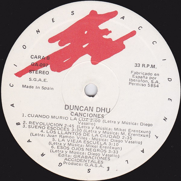 Duncan Dhu - Canciones | Grabaciones Accidentales (GA-097) - 4