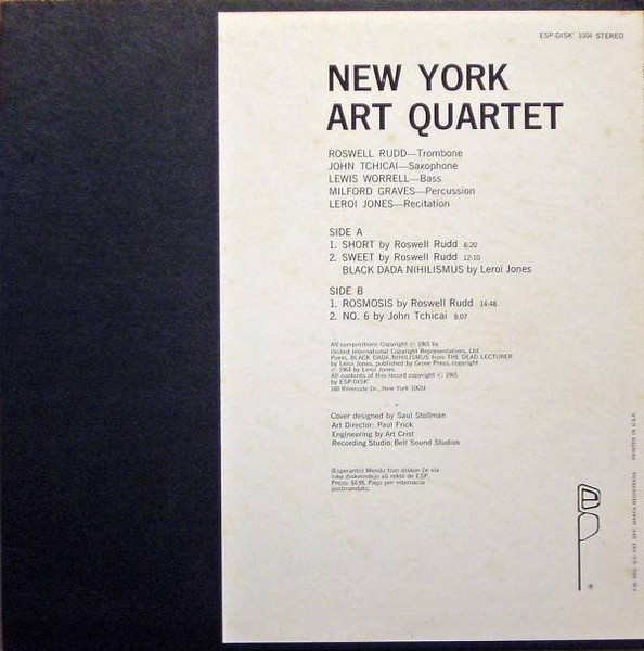 New York Art Quartet - New York Art Quartet | ESP-Disk' (1004) - 2