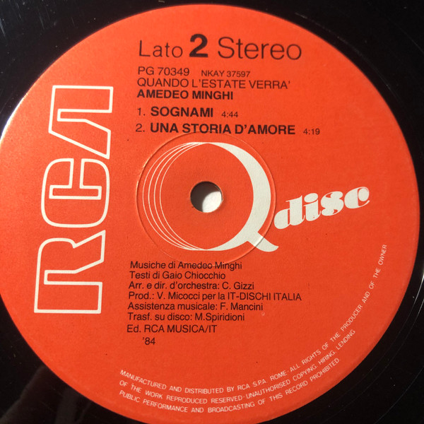 Amedeo Minghi - Quando L'Estate Verrà | RCA (PG 70349) - 4