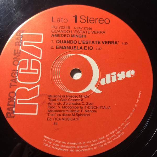 Amedeo Minghi - Quando L'Estate Verrà | RCA (PG 70349) - 3