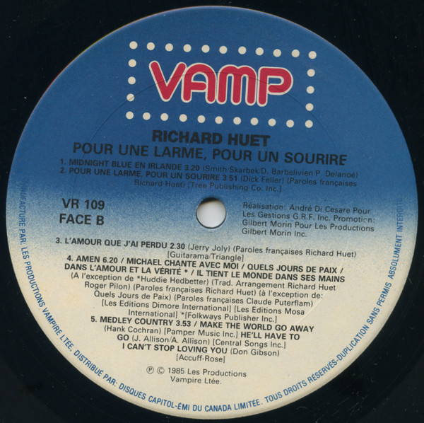 Richard Huet - Pour Une Larme, Pour Un Sourire [Vinyl] | Vamp (VR 109) - 4