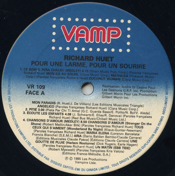 Richard Huet - Pour Une Larme, Pour Un Sourire [Vinyl] | Vamp (VR 109) - 3