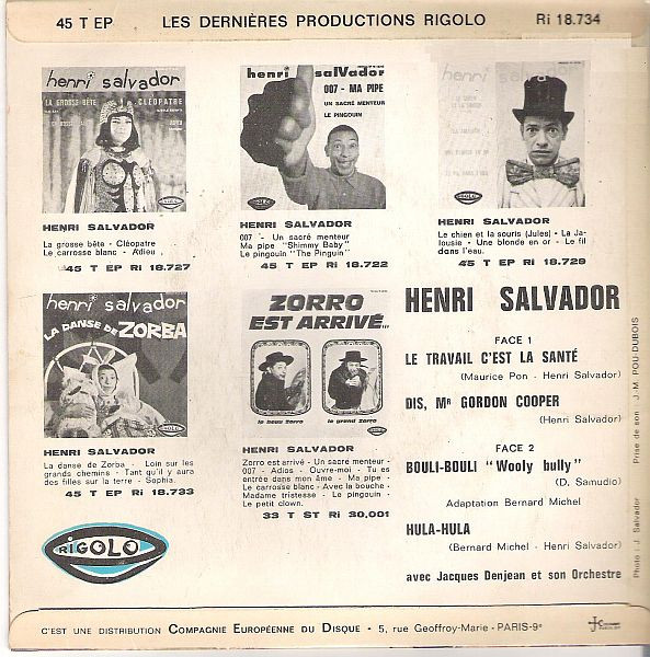 Henri Salvador - Le Travail C'est La Santé | Rigolo (Ri 18.734) - 2