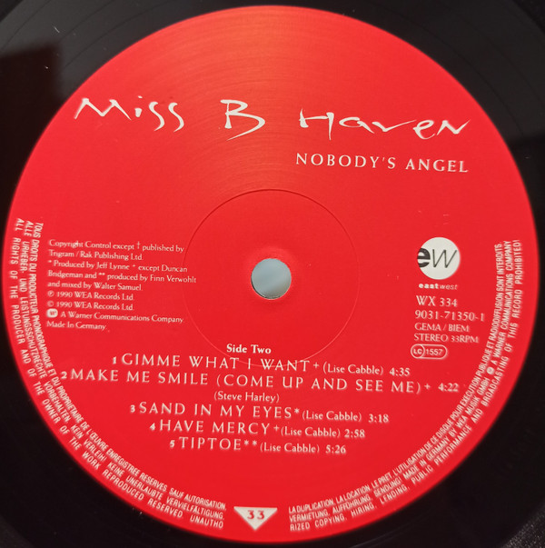 Miss B. Haven - Nobody's Angel | EastWest (WX 334) - 3