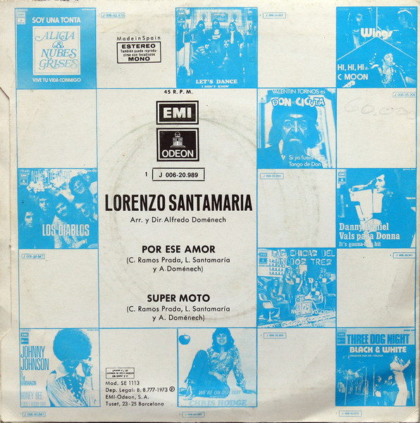 Lorenzo Santamaría - Por Ese Amor / Super Moto | Odeon (1 J 006-20.989) - 2