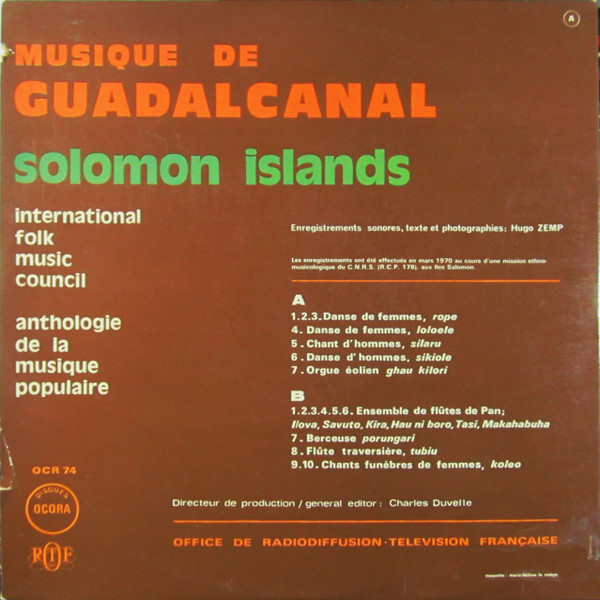 Hugo Zemp - Musique De Guadalcanal, Solomon Islands | Ocora (OCR 74) - 2 Hugo Zemp - Musique De Guadalcanal, Solomon Islands | Ocora (OCR 74) - 2
