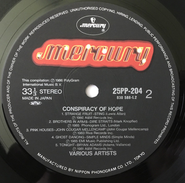 Various - Conspiracy Of Hope | Mercury (25PP-204) - 4