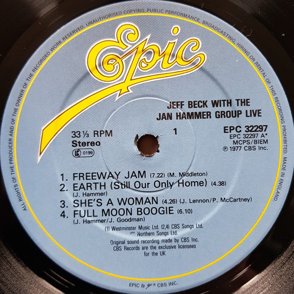 Jeff Beck With The Jan Hammer Group - Live | Epic (EPC 32297) - 3