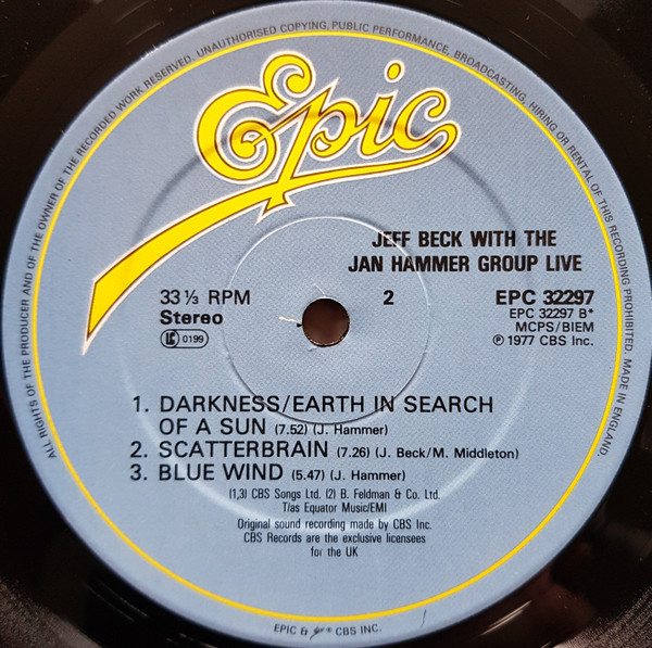 Jeff Beck With The Jan Hammer Group - Live | Epic (EPC 32297) - 4
