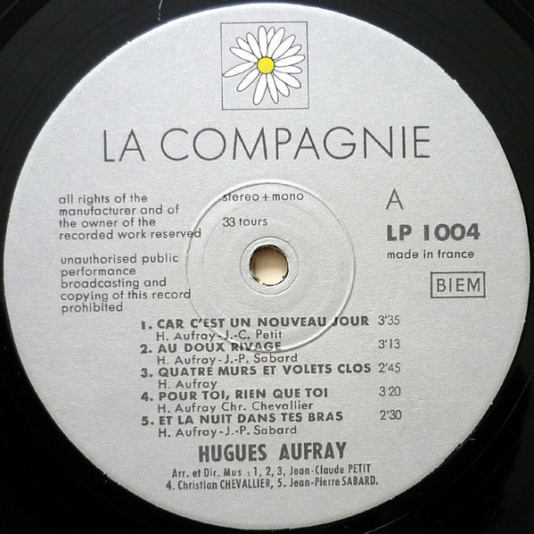 Hugues Aufray - Avec Amour | La Compagnie (LP 1004) - 3