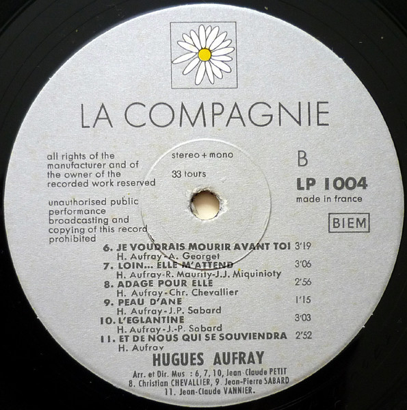 Hugues Aufray - Avec Amour | La Compagnie (LP 1004) - 4
