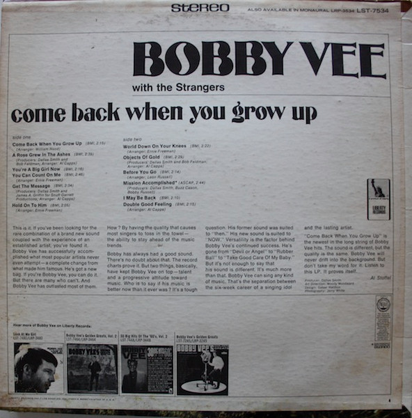 Bobby Vee with The Strangers - Come Back When You Grow Up [Vinyl] | Liberty (LST-7534) - 2