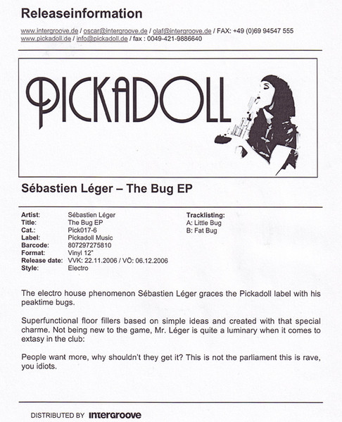 Sébastien Léger - The Bug EP | Pickadoll Records (Pickadoll 17-6) - 2 Sébastien Léger - The Bug EP | Pickadoll Records (Pickadoll 17-6) - 2