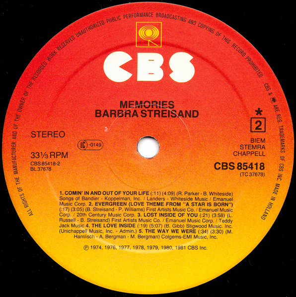 Barbra Streisand - Memories | CBS (CBS 85418) - 4