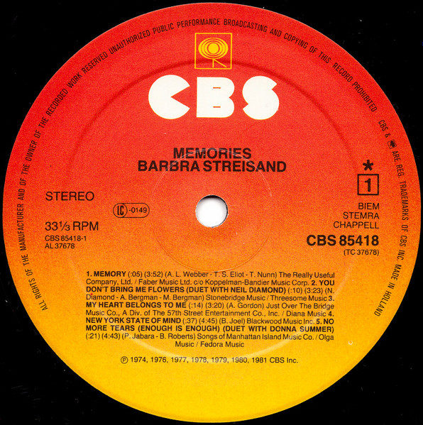 Barbra Streisand - Memories | CBS (CBS 85418) - 3