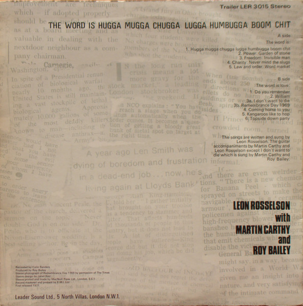 Leon Rosselson With Martin Carthy And Roy Bailey - The Word Is Hugga Mugga Chugga Lugga Humbugga Boom Chit | Trailer (LER 3015) - 2 Leon Rosselson With Martin Carthy And Roy Bailey - The Word Is Hugga Mugga Chugga Lugga Humbugga Boom Chit | Trailer (LER 3015) - 2