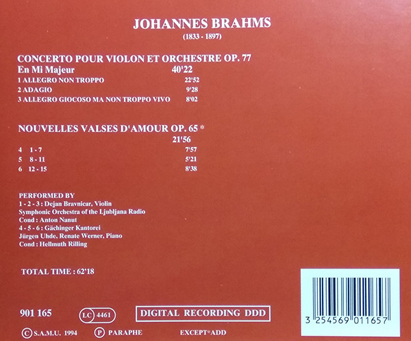 Johannes Brahms - Concerto Pour Violon Et Orchestre / Nouvelles Valses D'Amour | Paraphe (901 165) - 3