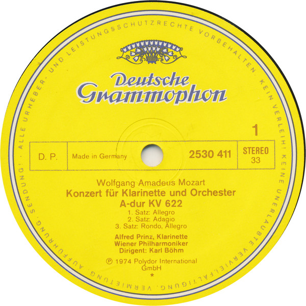 Wolfgang Amadeus Mozart , Alfred Prinz ∙ Dietmar Zeman , Wiener Philharmoniker ∙ Karl Böhm - Klarinettenkonzert (Clarinet Concerto) ∙ Fagottkonzert (Bassoon Concerto) | Deutsche Grammophon (2530 411) - 4