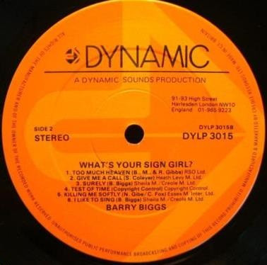 Barry Biggs - What's Your Sign? | Dynamic Sounds (DYLP 3015) - 3