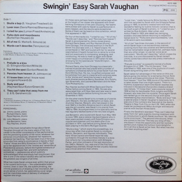 Sarah Vaughan And Her Trio - Swingin' Easy | EmArcy (6372 488) - 2 Sarah Vaughan And Her Trio - Swingin' Easy | EmArcy (6372 488) - 2