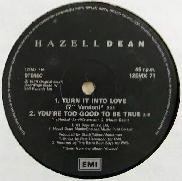 Hazell Dean - Turn It Into Love + Megamix | EMI (12EMX 71) - 3