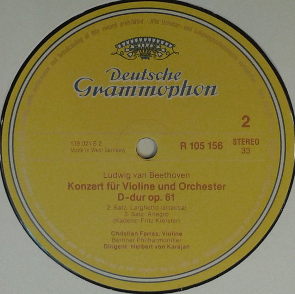 Ludwig Van Beethoven , Christian Ferras , Herbert von Karajan , Berliner Philharmoniker - Violinkonzert D-Dur | Deutsche Grammophon (139 021) - 4