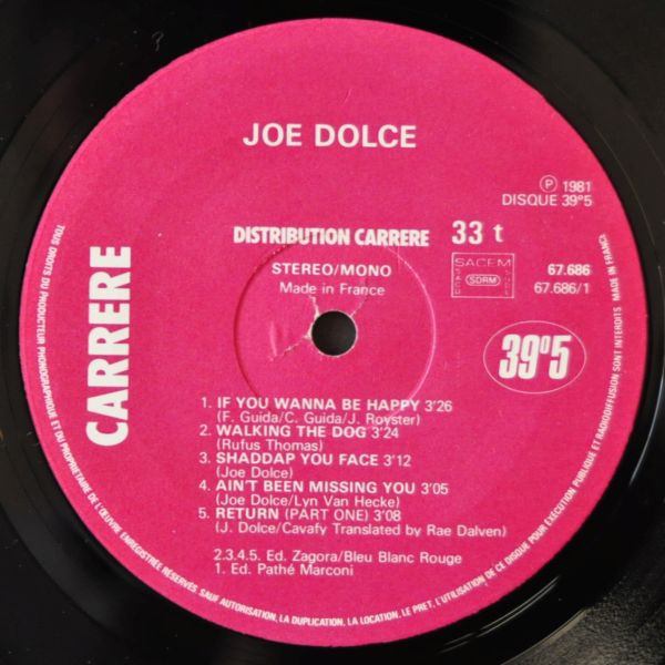 Joe Dolce - Shaddap You Face | Carrere (67.686) - 3 Joe Dolce - Shaddap You Face | Carrere (67.686) - 3