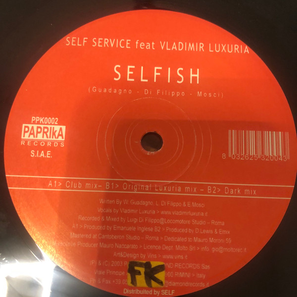 Self Service Feat Vladimir Luxuria - Selfish | Paprika (PPK0002) - 3 Self Service Feat Vladimir Luxuria - Selfish | Paprika (PPK0002) - 3