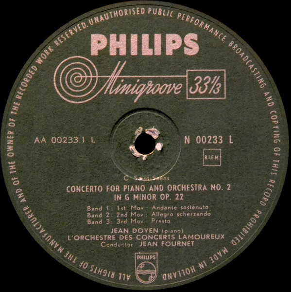 Camille Saint-Saëns / Vincent d'Indy - Jean Doyen , Orchestre Des Concerts Lamoureux Conductor Jean Fournet - Concerto For Piano And Orchestra N° 2 / Symphony No. 1 For Orchestra And Piano | Philips (N 00233 L) - 3