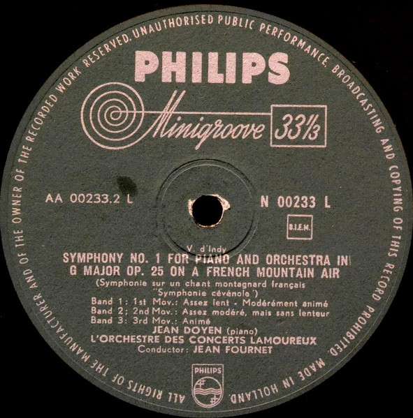 Camille Saint-Saëns / Vincent d'Indy - Jean Doyen , Orchestre Des Concerts Lamoureux Conductor Jean Fournet - Concerto For Piano And Orchestra N° 2 / Symphony No. 1 For Orchestra And Piano | Philips (N 00233 L) - 4