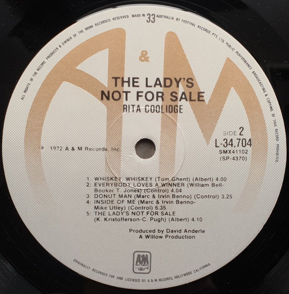 Rita Coolidge - The Lady's Not For Sale | A&M Records (AML 34704) - 4 Rita Coolidge - The Lady's Not For Sale | A&M Records (AML 34704) - 4