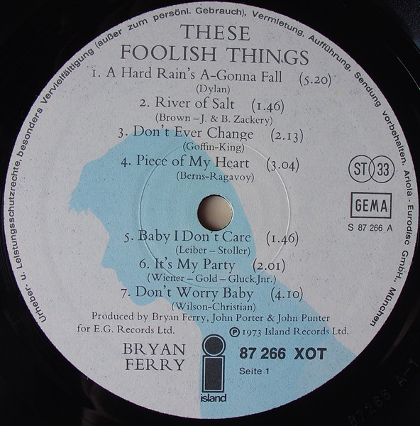 Bryan Ferry - These Foolish Things | Island Records (87 266 XOT) - 3 Bryan Ferry - These Foolish Things | Island Records (87 266 XOT) - 3
