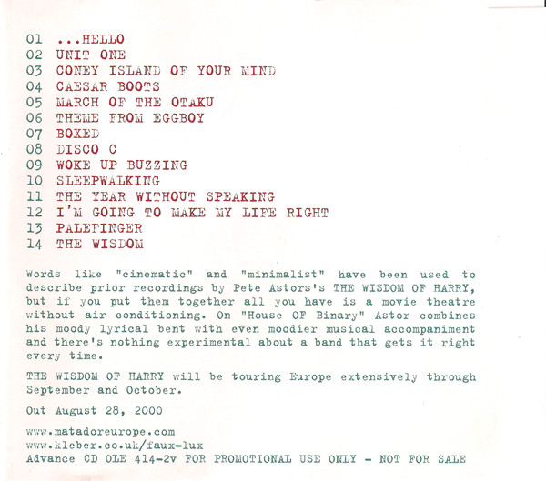 Wisdom Of Harry - House Of Binary | Matador (OLE 414-2v) - 4
