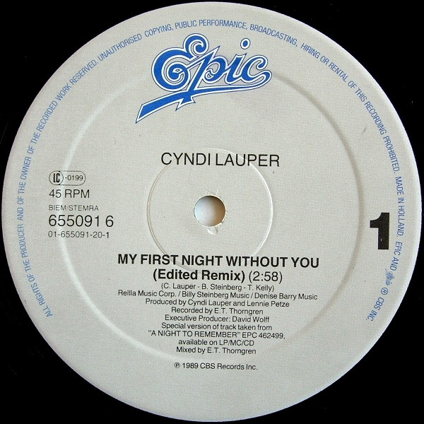 Cyndi Lauper - My First Night Without You | Epic (655091 6) - 3