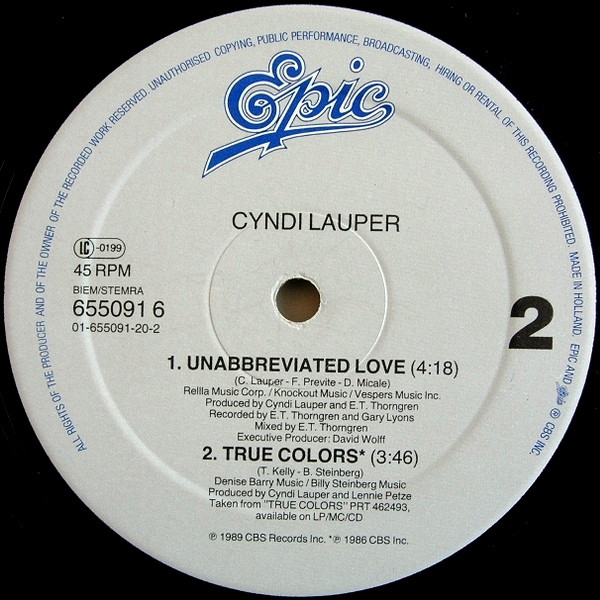 Cyndi Lauper - My First Night Without You | Epic (655091 6) - 4