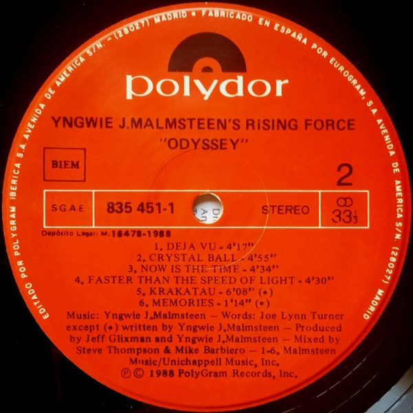 Yngwie J. Malmsteen's Rising Force - Odyssey | Polydor (835 451-1) - 4