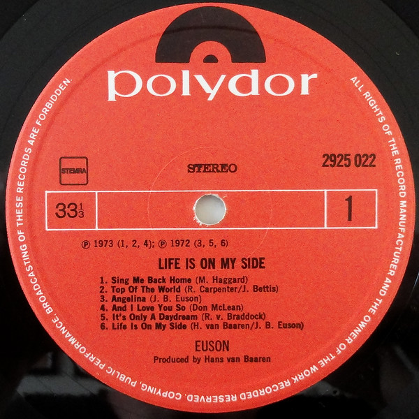 Euson - Life Is On My Side | Polydor (2925 022) - 3