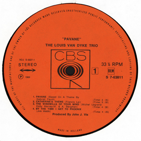 Louis Van Dyke Trio - Pavane | CBS (S7-63811) - 3 Louis Van Dyke Trio - Pavane | CBS (S7-63811) - 3