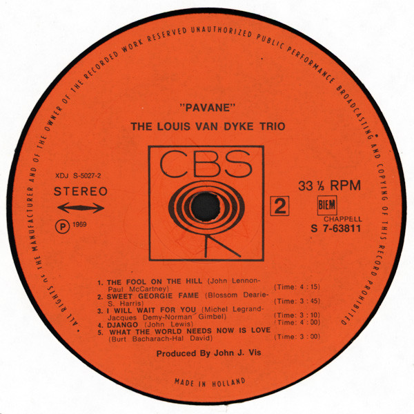 Louis Van Dyke Trio - Pavane | CBS (S7-63811) - 4 Louis Van Dyke Trio - Pavane | CBS (S7-63811) - 4