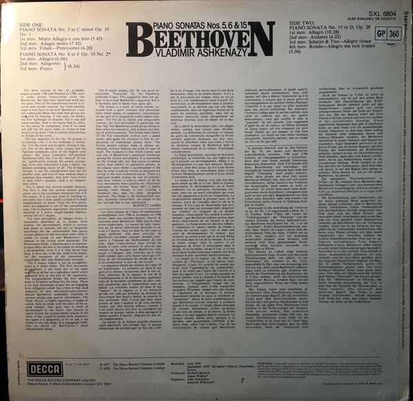 Piano Sonata No.5 In C Minor, Op.10 No.1 / Piano Sonata No.6 In F Major, Op.10 No.2 / Piano Sonata No.15 In D Major, Op.28