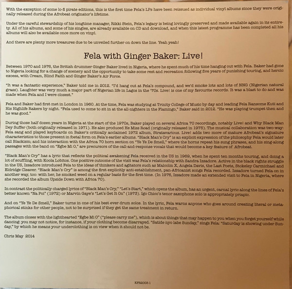 Fela Kuti And Africa 70 With Ginger Baker - Live! | Knitting Factory Records (KFR2003-1) - 4
