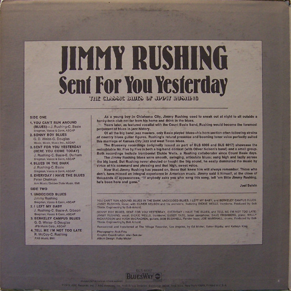 Jimmy Rushing - Sent For You Yesterday - The Classic Blues Of Jimmy Rushing | Bluesway (BLS-6057) - 2