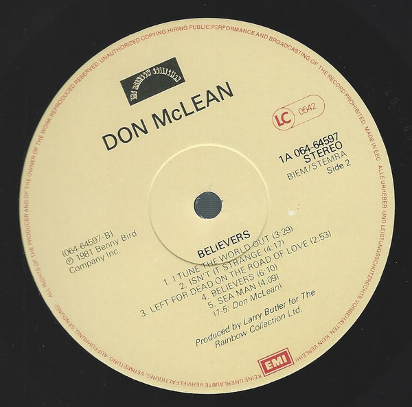 Don McLean - Believers | EMI (1A 064-64597) - 4