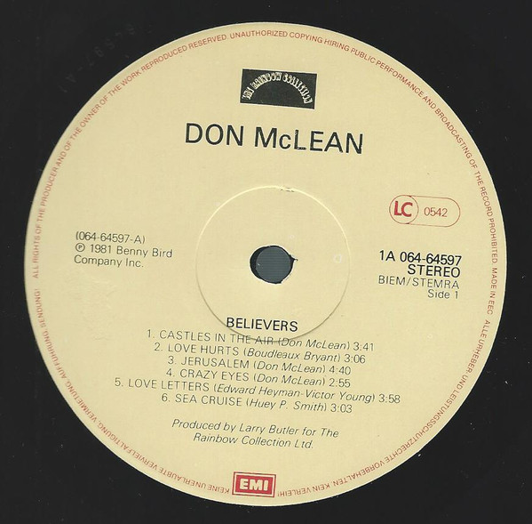 Don McLean - Believers | EMI (1A 064-64597) - 3