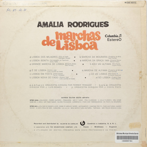 Amália Rodrigues - Marchas De Lisboa | Columbia (8E 048 40172) - 2