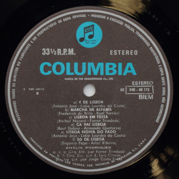 Amália Rodrigues - Marchas De Lisboa | Columbia (8E 048 40172) - 4