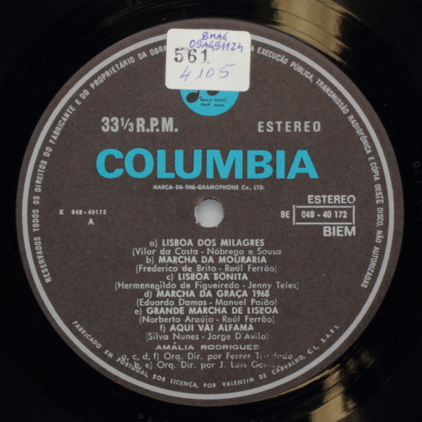Amália Rodrigues - Marchas De Lisboa | Columbia (8E 048 40172) - 3